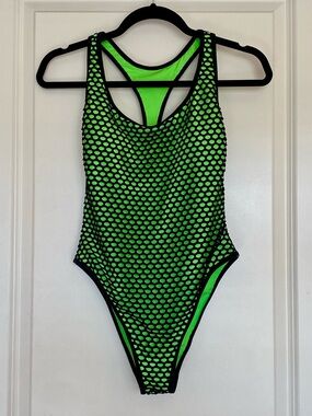 Xhilaration Women's One-Piece Swimsuit Edgy Neon High Cut Cheeky Size Medium